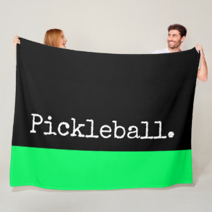 PICKLEBALL Text Bright Lime Green Stripe On Black Fleece Blanket