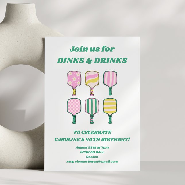 Pickleball Theme Pink Green Retro Birthday Party Invitation (Creator Uploaded)