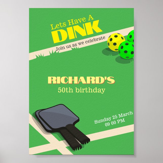 Pickleball Themed Sports Dinking Birthday Party Poster (Front)
