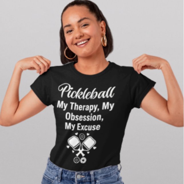 Pickleball Therapy Obsession Fun Sports Typography T-Shirt (Creator Uploaded)