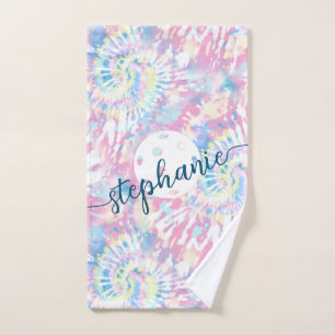 Pickleball Tie Dye Script Personalised Sport Hand Towel