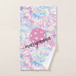 Pickleball Tie Dye Script Personalised Sport Hand  Towel