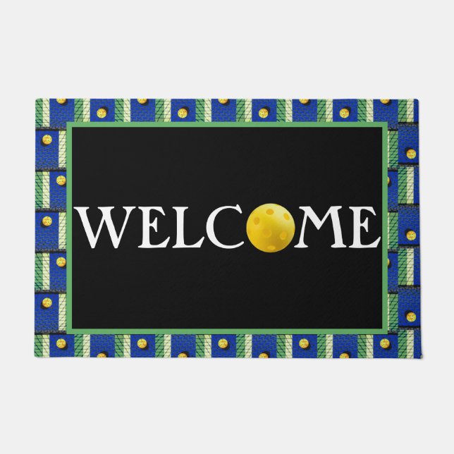 Pickleball 'Til the Streetlights Come On! Blue Doormat (Front)