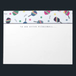 Pickleball To Do After Pickleball Dink Notepad<br><div class="desc">This notepad features a vibrant,  fun pattern with striped pickleball paddles,  balls and the word "dink!." In shades of blue,  green,  pink and yellow. Text reads "To Do After Pickleball... " but is customisable with a phrase or name of your choice. Part of a collection from Parcel studios.</div>