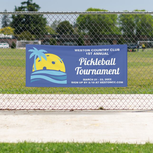 Pickleball Tournament Tropical Palm Tree Sun Beach Banner (Insitu)