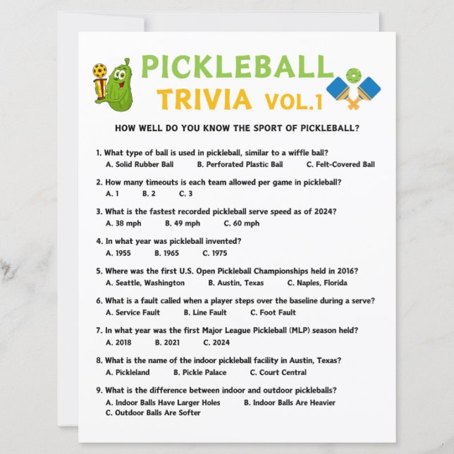 Pickleball Trivia Game Vol.1 (Front)