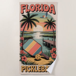 Pickleball Tropical Flowers Florida Pickleball Beach Towel