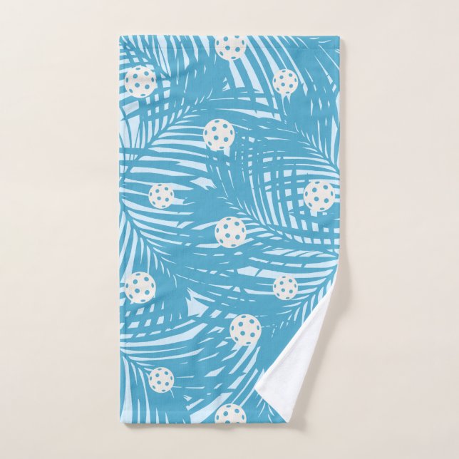 Pickleball Tropical Palm Blue Unique Fun Sport Hand Towel (Hand Towel)