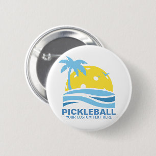 Pickleball Tropical Palm Tree Sun Your Custom Text 6 Cm Round Badge