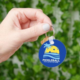 Pickleball Tropical Palm Tree Sun Your Custom Text Key Ring