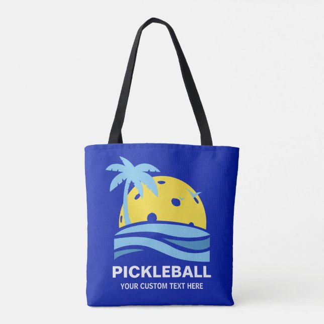 Pickleball Tropical Palm Tree Sun Your Custom Text Tote Bag (Back)