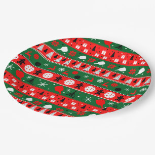 Pickleball Ugly Sweater Holiday Paper Plate