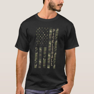 Pickleball United States Distressed Camo w US Flag T-Shirt