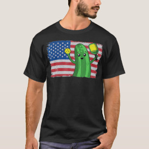 Pickleball US American Flag Pickle With Paddle Pic T-Shirt
