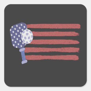 Pickleball US Flag American Patriotic Pickleball Square Sticker