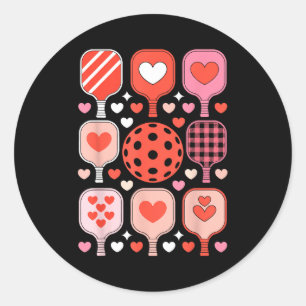 Pickleball valentine's day funny heart paddleball classic round sticker