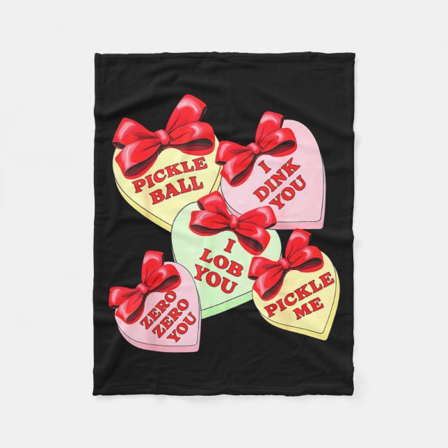 Pickleball valentines heart conversations bow fleece blanket (Front)