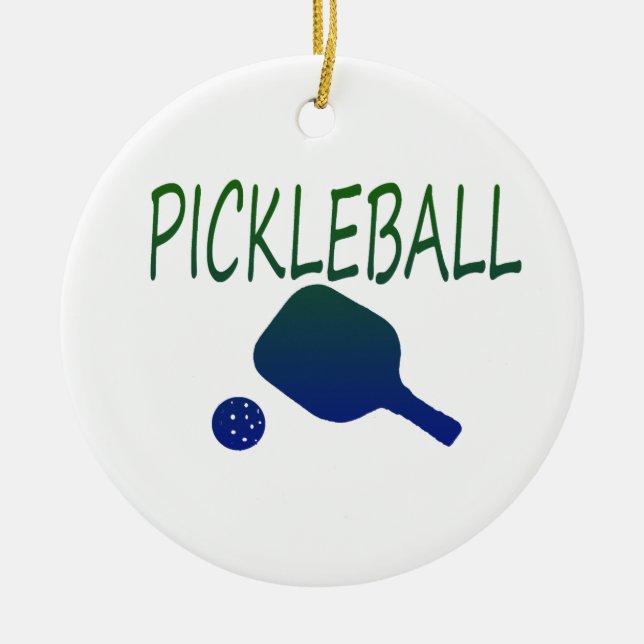 pickleball w paddle and ball blue to green ceramic tree decoration (Front)