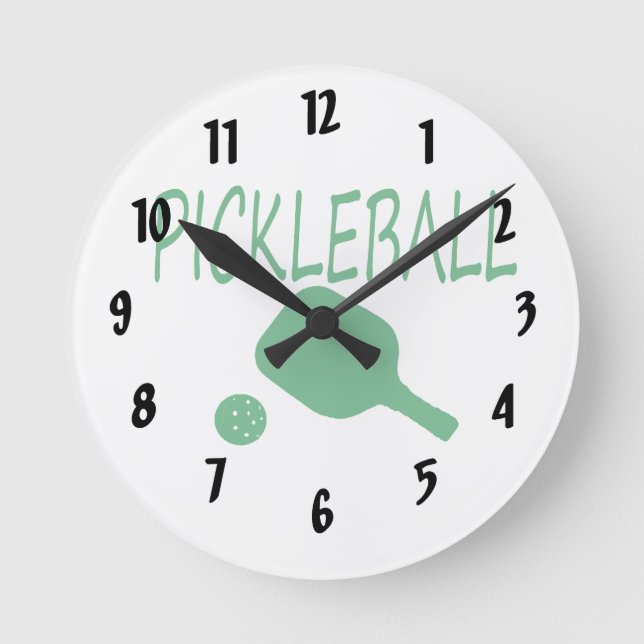 pickleball w paddle and ball light green round clock (Front)