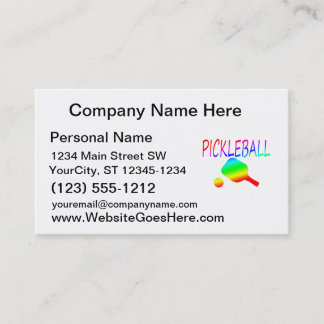 pickleball w paddle and ball rainbow. business card