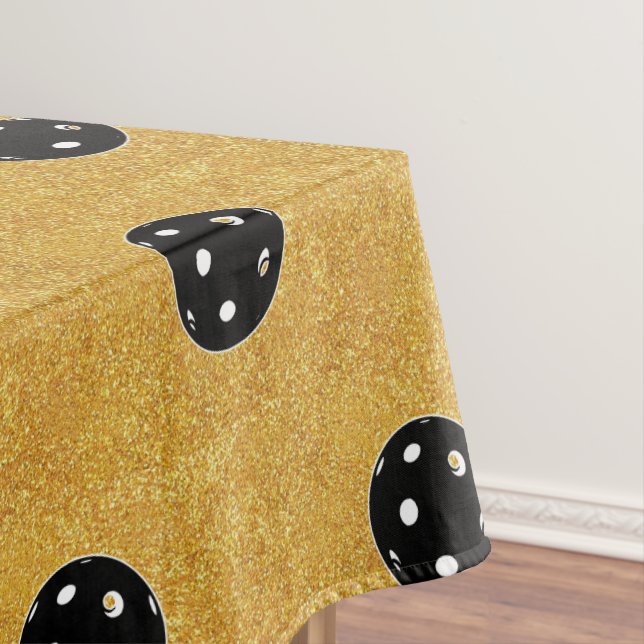 Pickleball Wedding Black and Gold Bachelor Party Tablecloth (In Situ)