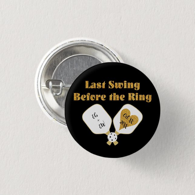 Pickleball Wedding Black and Gold Personalised 3 Cm Round Badge (Front & Back)