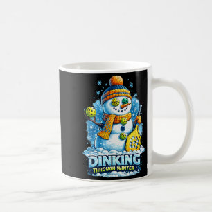 Pickleball winter snowman dinking through winter coffee mug