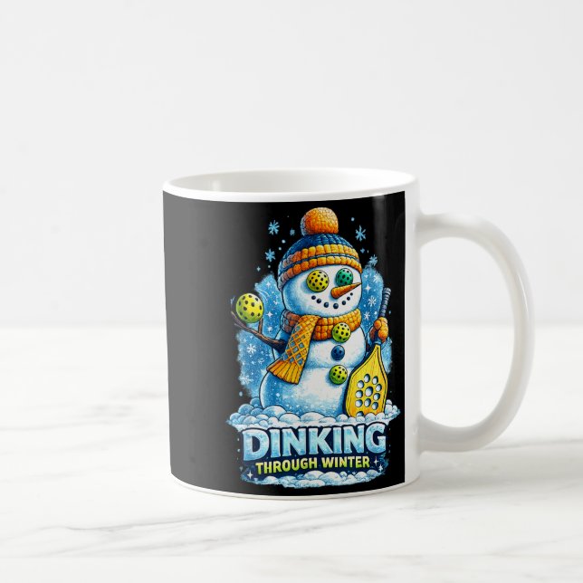 Pickleball winter snowman dinking through winter coffee mug (Right)