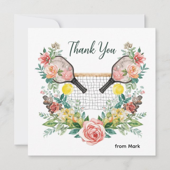 Pickleball with beautiful flowers thank you card (Front)