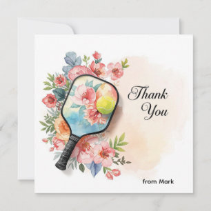 Pickleball with beautiful flowers thank you card