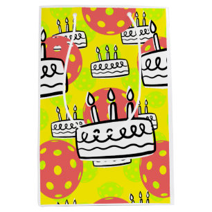 Pickleball with Birthday Cake on Yellow background Medium Gift Bag
