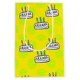 Pickleball with Birthday Cake on Yellow background Medium Gift Bag