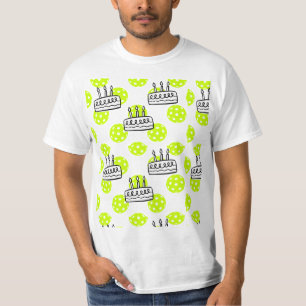 Pickleball with Birthday Cake on Yellow background T-Shirt