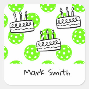 Pickleball with Cake Birthday themed Square Sticker