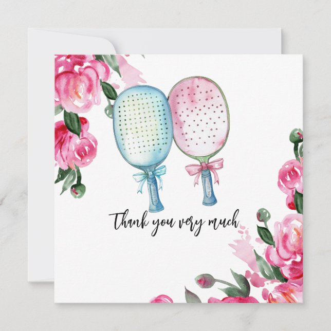 Pickleball with Flower watercolor Thank You Card (Front)