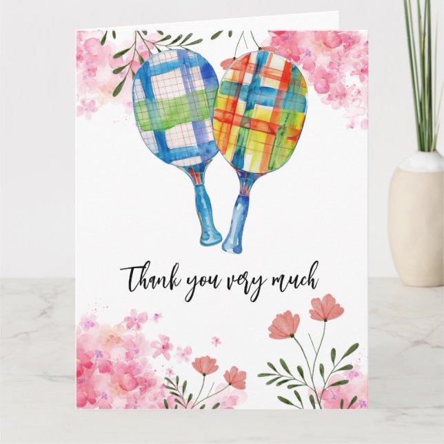 Pickleball with Flower watercolor Thank You Card (Front)