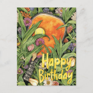 Pickleball with flowers  themed Birthday  Postcard