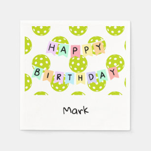 Pickleball with happy birthday banner napkin