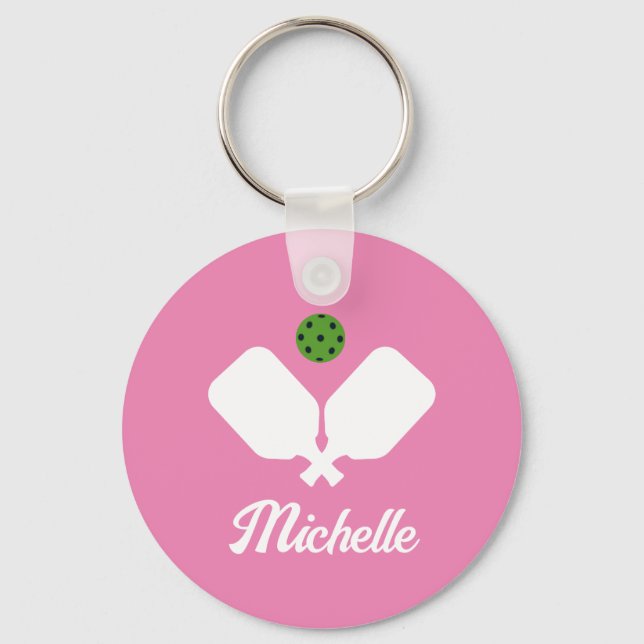 Pickleball with Paddles & Ball Personalised Name Key Ring (Front)