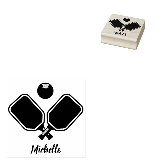 Pickleball with Paddles & Ball Personalised Name Rubber Stamp (Stamped)