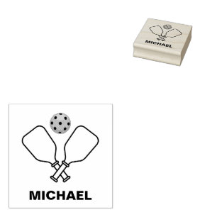 Pickleball with Paddles & Ball Personalised Name Rubber Stamp