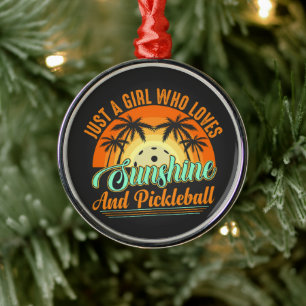 pickleball women sunshine metal ornament
