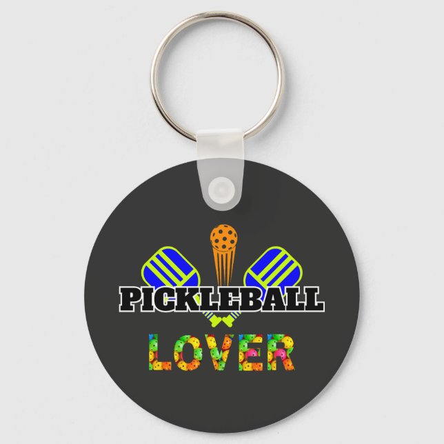 Pickleball Word Crossed Paddles Ball Lover Design Key Ring (Front)