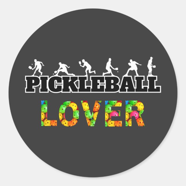 Pickleball Word Male Silhouettes Lover Ball Classic Round Sticker (Front)