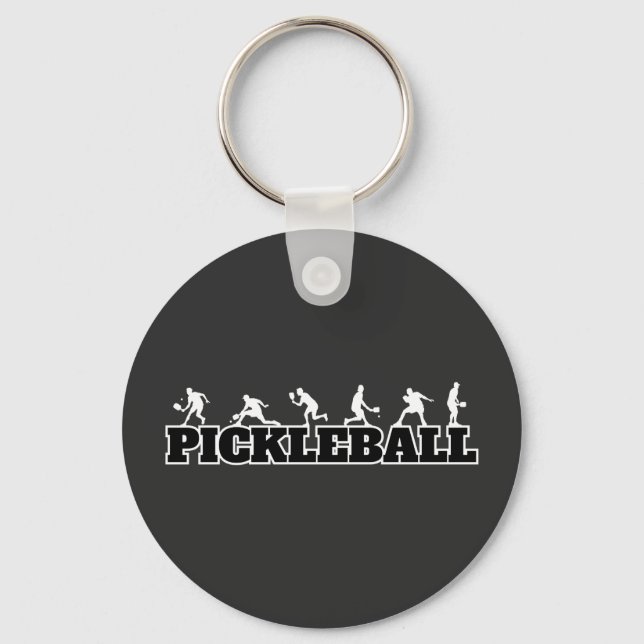 Pickleball Word Player Silhouettes Sport Action Key Ring (Front)