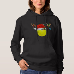 Pickleball Xmas Gift Reindeer Santa Hat Pickleball Hoodie