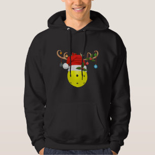 Pickleball Xmas Gift Reindeer Santa Hat Pickleball Hoodie