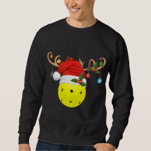 Pickleball Xmas Gift Reindeer Santa Hat Pickleball Sweatshirt