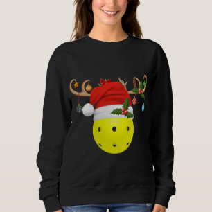 Pickleball Xmas Gift Reindeer Santa Hat Pickleball Sweatshirt