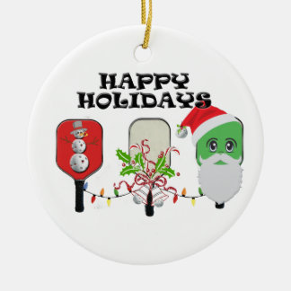 pickleball xmas trio ceramic ornament